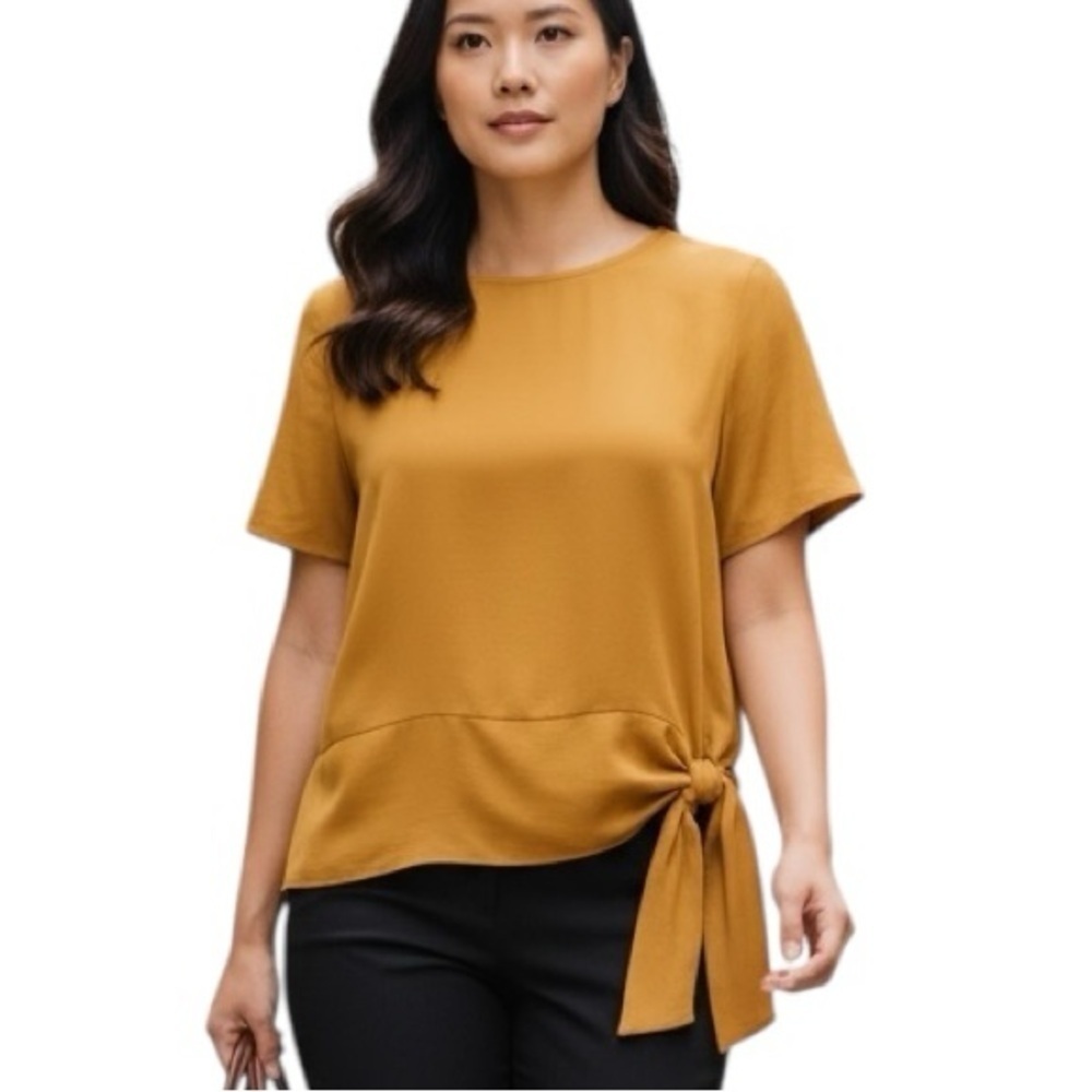 Simply Wang Vera Wang Medium Mustard Yellow Silky Blouse Side Tie